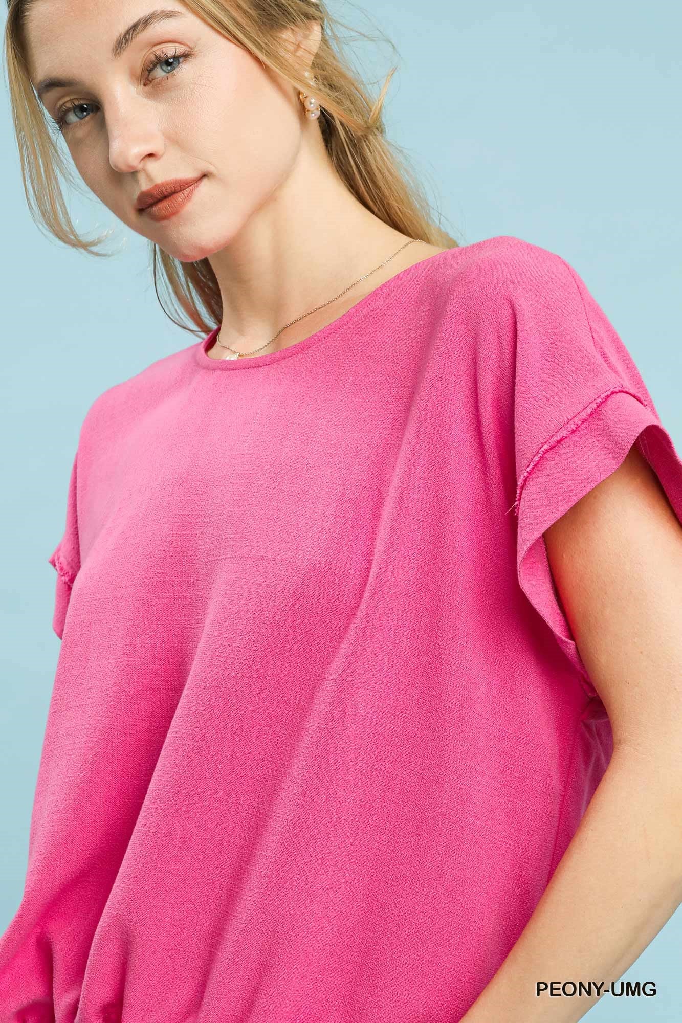 UMGEE Drawstring Linen Top In Peony