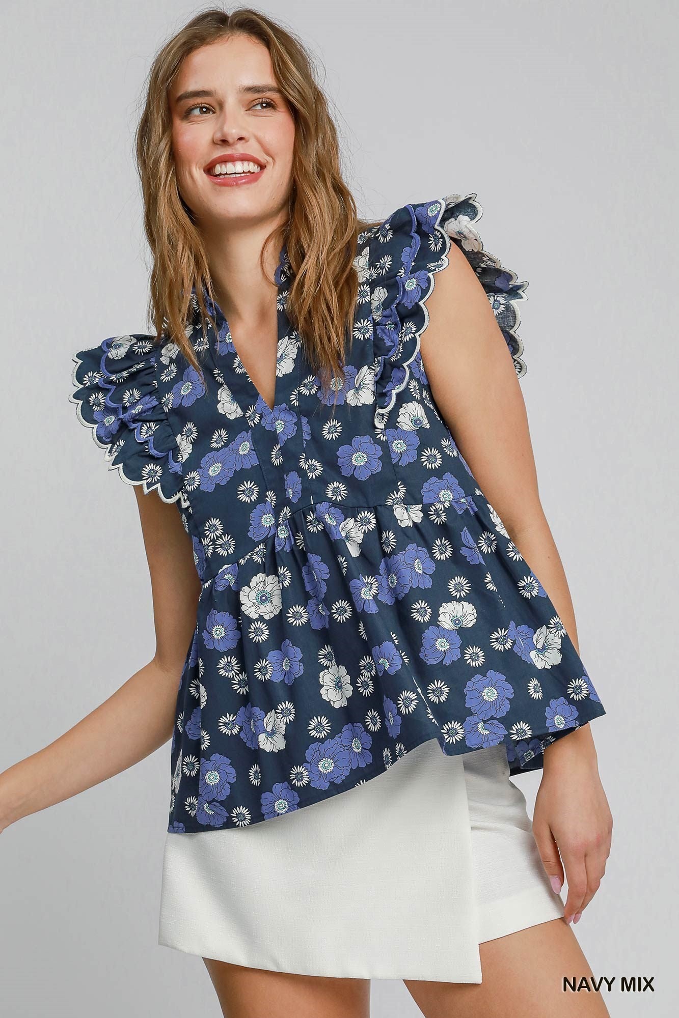 Umgee Floral Print Peplum Top