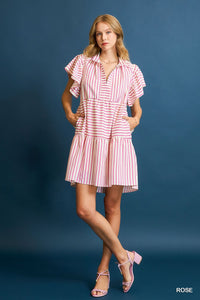 Umgee Stripe Mini Dress In Pink PLUS Size