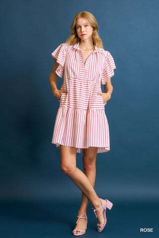 Umgee Stripe Mini Dress In Pink PLUS Size