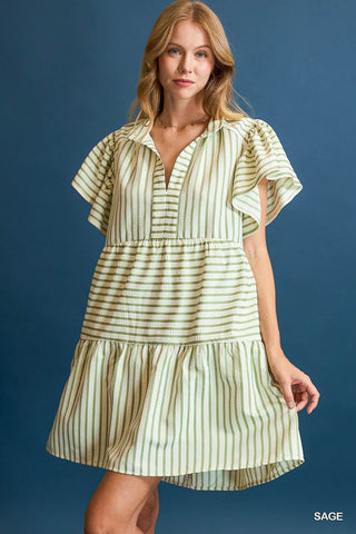 Umgee Stripe Mini Dress In Green PLUS Size