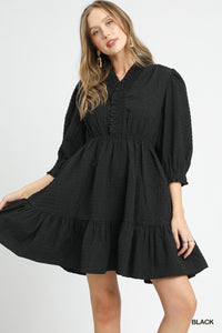 Umgee Ruffle Trimmed Textured Babydoll Dress In Black