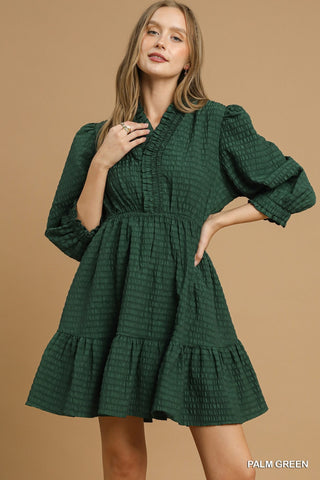 Umgee Ruffle Trim Textured Babydoll Dress In Green PLUS Size