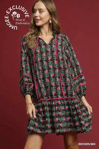 Umgee Floral Vine Boho Print Tunic Dress In Midnight *COMING SOON*