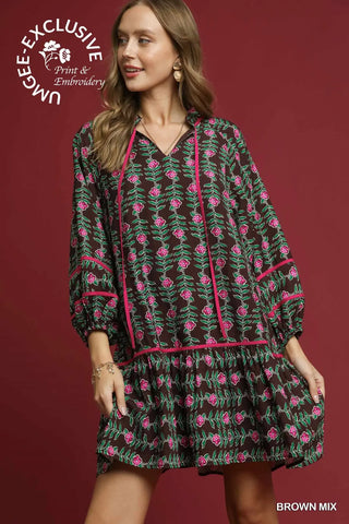 Umgee Floral Vine Boho Print Tunic Dress In Midnight *COMING SOON*