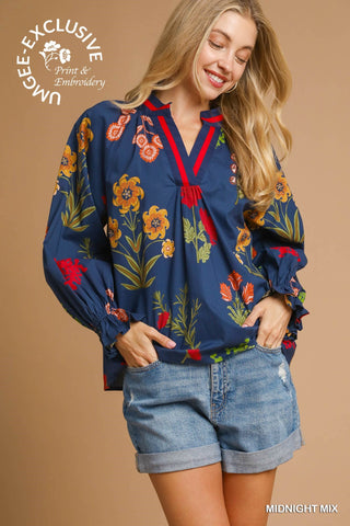 Umgee Floral V Neck Top In Midnight Mix *COMING SOON*