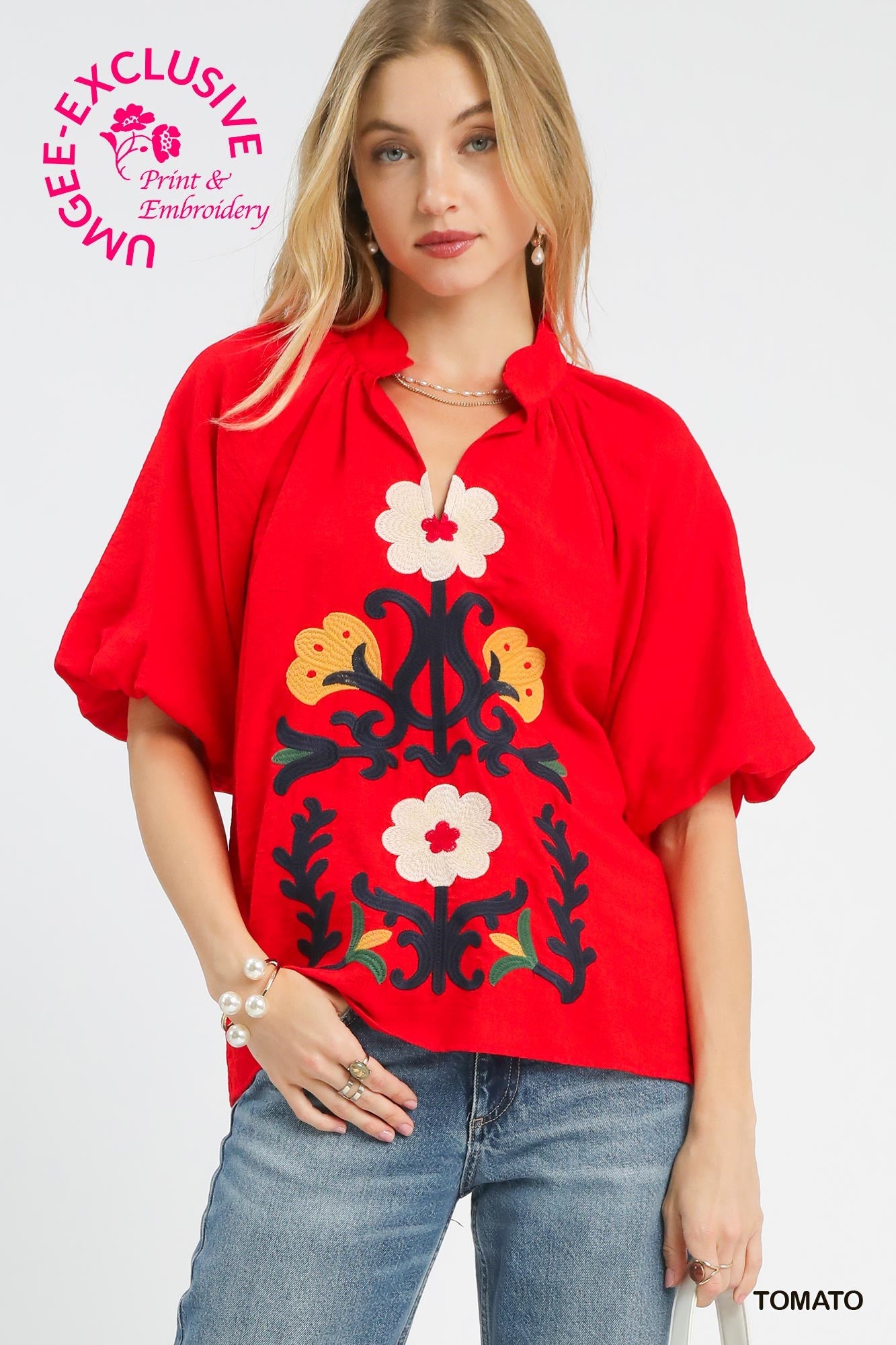 Umgee Embroidered Boho Top In Tomato *COMING SOON*