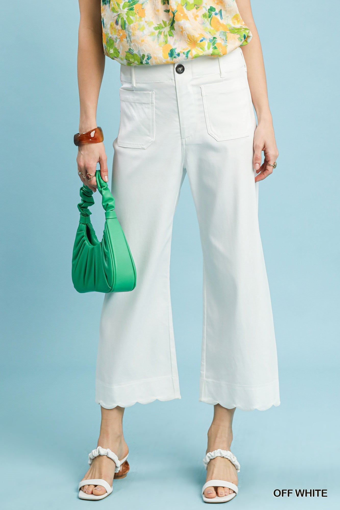 Umgee Scallop Hem Wide Leg Pants In Off White *COMING SOON*