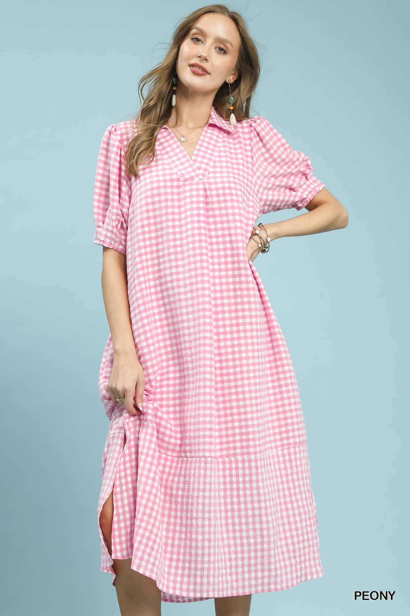 UMGEE Gingham Midi Dress In Peony