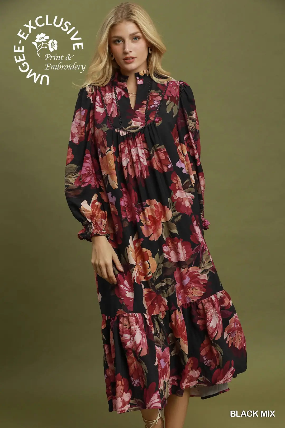 UMGEE Floral Midi Dress In Black *COMING SOON&