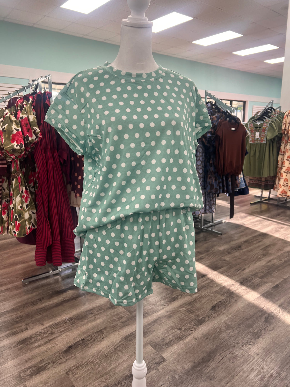Barefoot Green Polka Dot Short Set