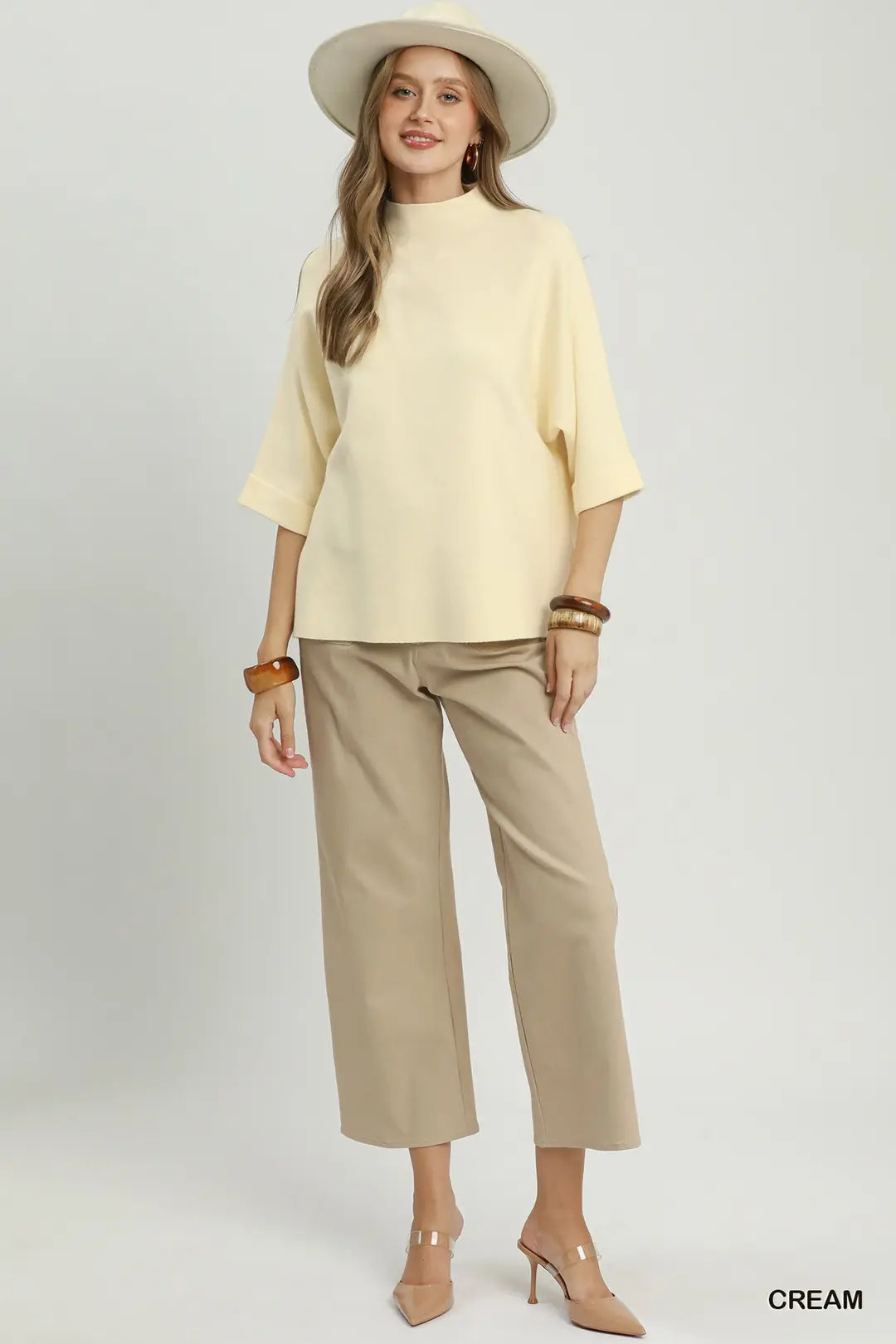 UMGEE Mock Neck Dolman Sleeve Top In Cream *COMING SOON*