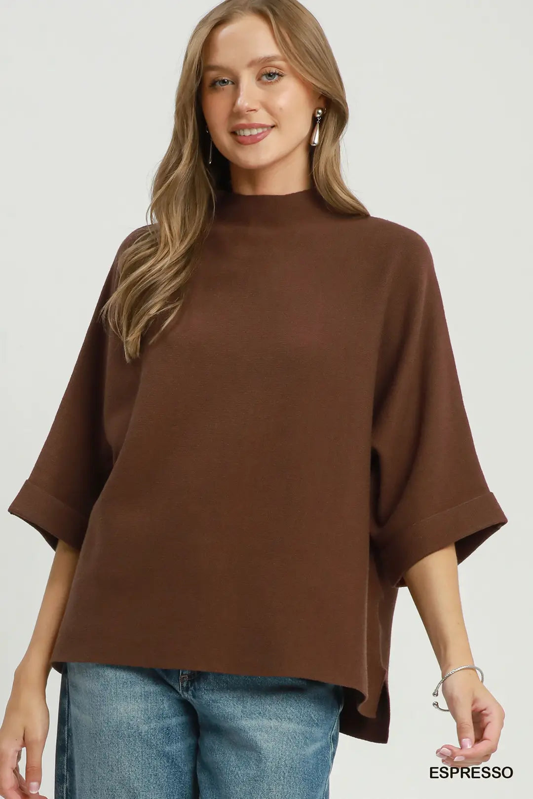 UMGEE Mock Neck Dolman Sleeve Top In Espresso *COMING SOON*
