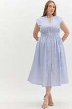 Entro Solid V Neck Midi Dress In Baby Blue Plus Sizes