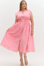 Entro Solid V Neck Midi Dress In Baby Pink Plus Sizes