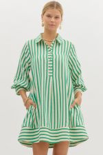 Entro Kelly Green Striped Pullover Mini Dress
