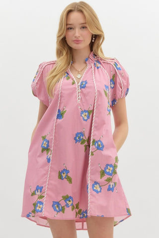 Entro Floral Print Swing Mini Dress In Pink