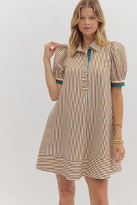 ENTRO Striped Swing Shirt Dress In Caramel