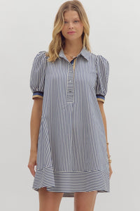 ENTRO Striped Swing Shirt Dress In Navy
