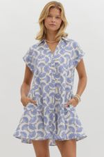 ENTRO Blue Printed Off Shoulder Mini Dress *COMING SOON*