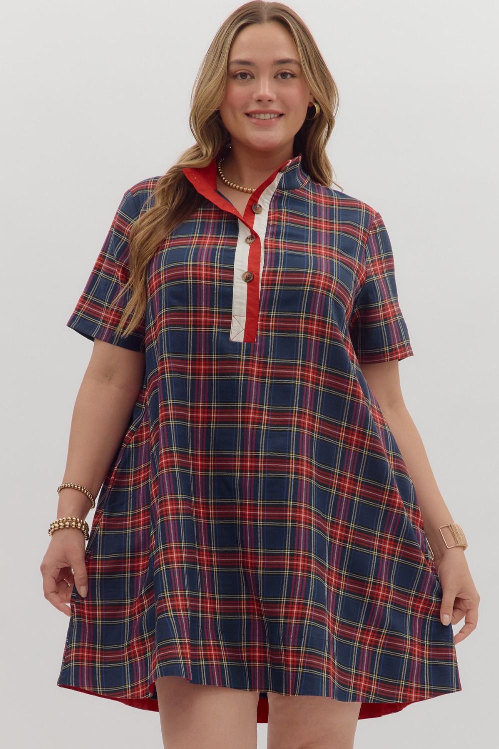 Entro Plain Short Sleeve Mini Dress In PLUS Sizes In Navy *COMING SOON*