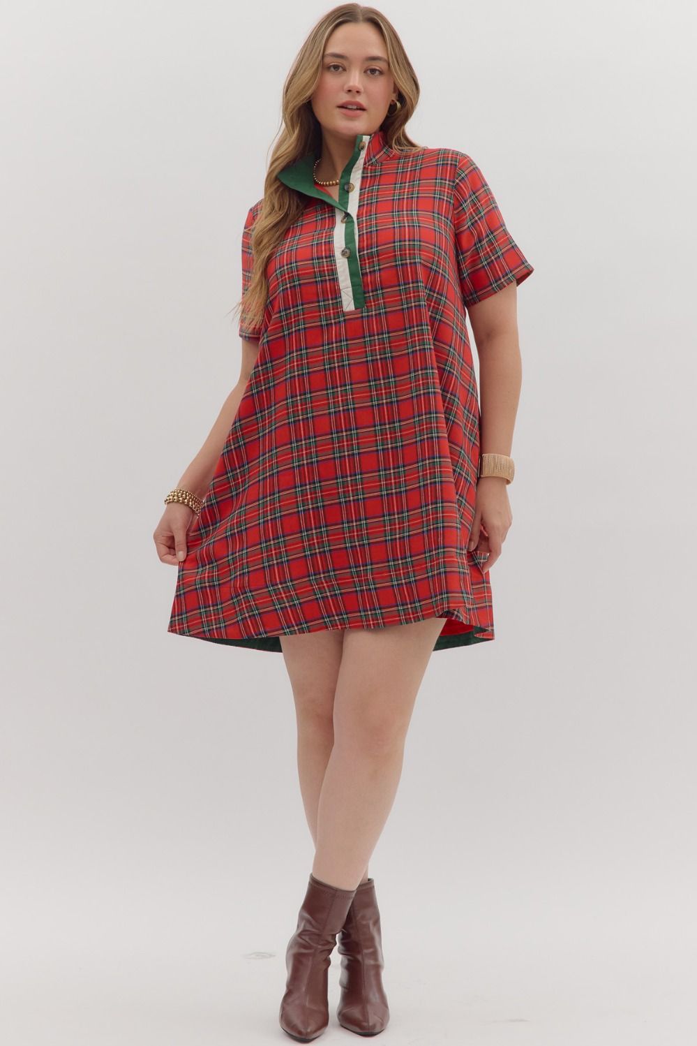 Entro Plaid Short Sleeve Mini Dress In Red PLUS Sizes  *COMING SOON*