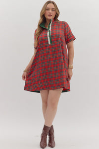 Entro Plaid Short Sleeve Mini Dress In Red PLUS Sizes  *COMING SOON*