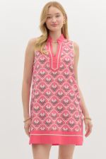 ENTRO Scalloped Floral Caftan Inspired Dress In Pink