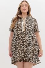 ENTRO Leopard Print Pullover Mini Dress In Camel IN PLUS Sizes *COMING SOON*