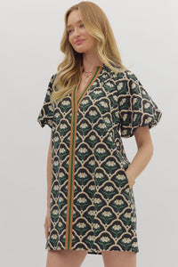 Entro Botanical Short Puff Sleeve Mini Dress In Black