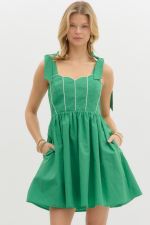 ENTRO Bow Tie Shoulder Strap Dress In Green