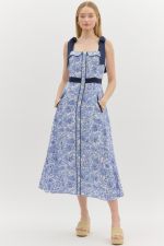 ENTRO Navy Floral Shoulder Tie Bow Dress  *COMING SOON*