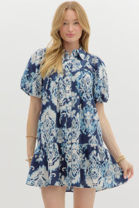 Entro Boho Inspired Mini Dress In Navy