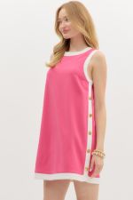 ENTRO Solid Sleeveless Mini Dress With Gold Buttons *COMING SOON*