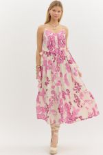 ENTRO Botanical Print Midi Dress In Pink