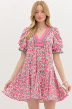 ENTRO Floral Print Scallop Trim Pullover Dress  *COMING SOON*