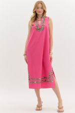 Entro Hot Pink Leopard Trimmed Maxi Dress