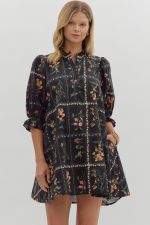 ENTRO Floral 3/4 Panel Mini Dress In Black *COMING SOON*