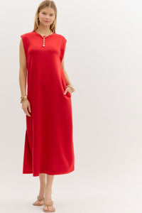 ENTRO Solid Jersey Knit Midi Dress In Red