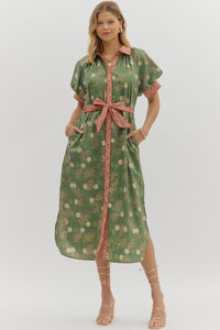 ENTRO Midi Dress With Contrast Accent Band In Olive *COMING SOON*