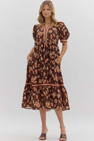 ENTRO Cuff Band V Split Midi Dress In Brown *COMING SOON*
