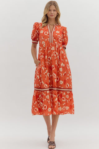 ENTRO Cuff Band V Split Midi Dress In Rust *COMING SOON*