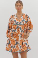 ENTRO 3/4 Sleeve Floral Mini Dress In Amber *COMING SOON*