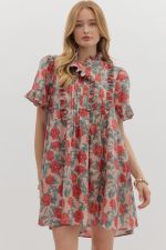 Entro Floral Pintuck Mini Dress In Vintage Rose