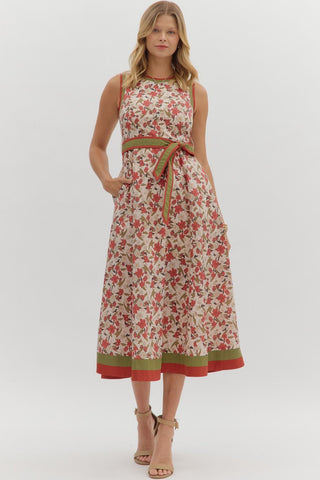 ENTRO Sleeveless Tie Waist Midi Dress In Ecru *COMING SOON*