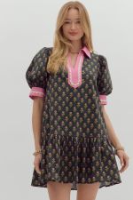 Entro Floral Ruffle Hem Mini Dress In Black