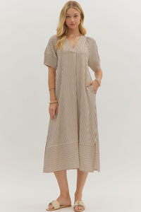 Entro Striped Pullover Midi Dress In Brown *COMING SOON*