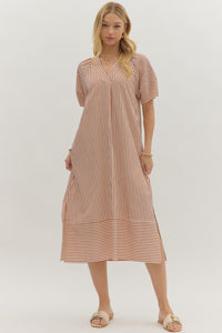 Entro Striped Pullover Midi Dress In Rust *COMING SOON*