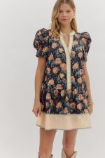 Entro Floral Contrast Hem Mini Dress In Black