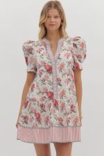 Entro Floral Contrast Hem Mini Dress In Cream